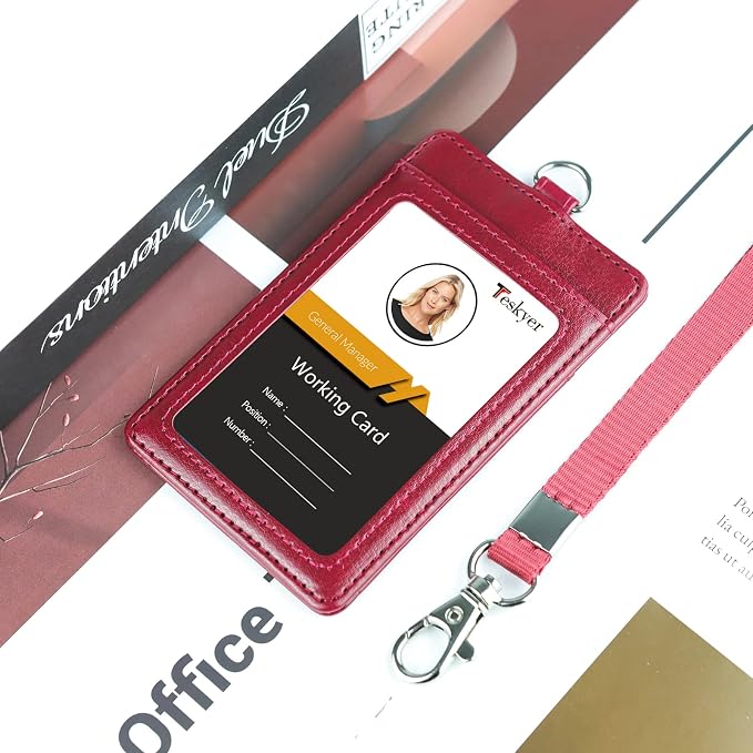 Teskyer Badge Holder with Lanyard, Leather ID Name Badge Card Holder with - Image 8