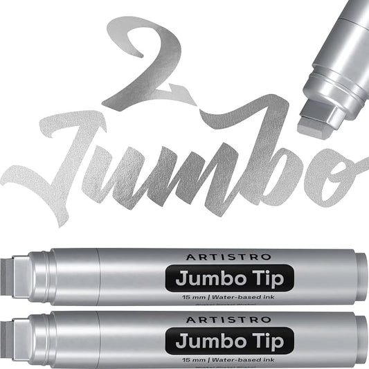 ARTISTRO 2 Silver Acrylic Paint Markers - 15mm Jumbo-Tip Paint Pens - Perfect by ARTISTRO