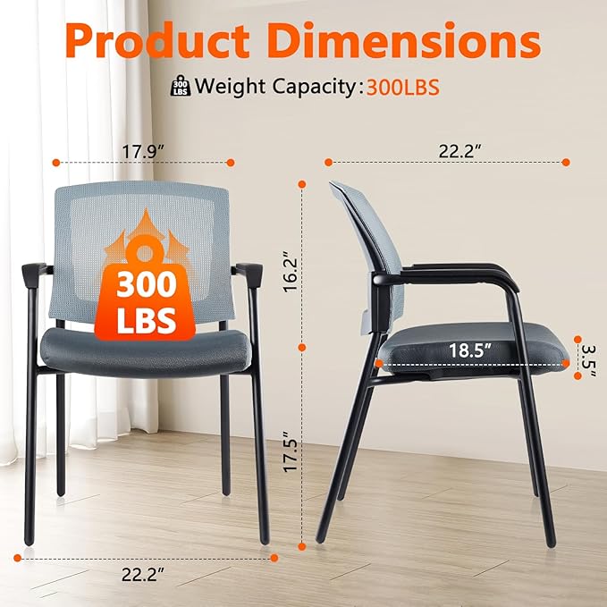 CLATINA Office Reception Guest Chair Mesh Back Stacking with Ergonomic Lumbar Support and Thickened Seat Cushion for Waiting Conference Room Gray 4 Pack-DeskLoop Office