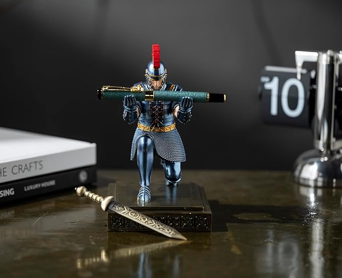 Roman Praetorian Warrior Knight Pen Holder Desk Ornament Resin Pencil Holder Desk Accessories and Organizer for Office with a Letter Opener (Blue)-DeskLoop Office
