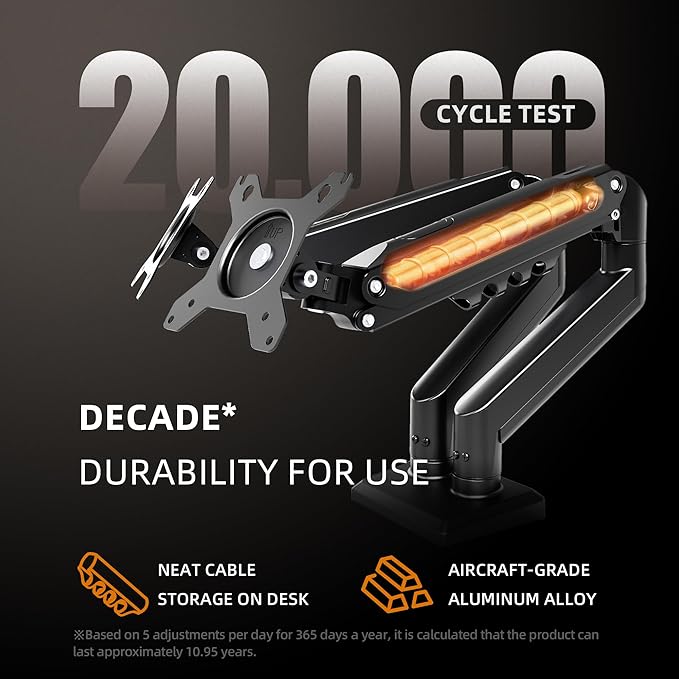 Claiks Dual Monitor Mount for 15-32 Screens, Ergonomic Gas Spring Monitor Arm for, Adjustable Computer Monitor Stand up to 40 lbs, with Clamp and Grommet Base, VESA Mounting Holes 75&100mm, Black-DeskLoop Office