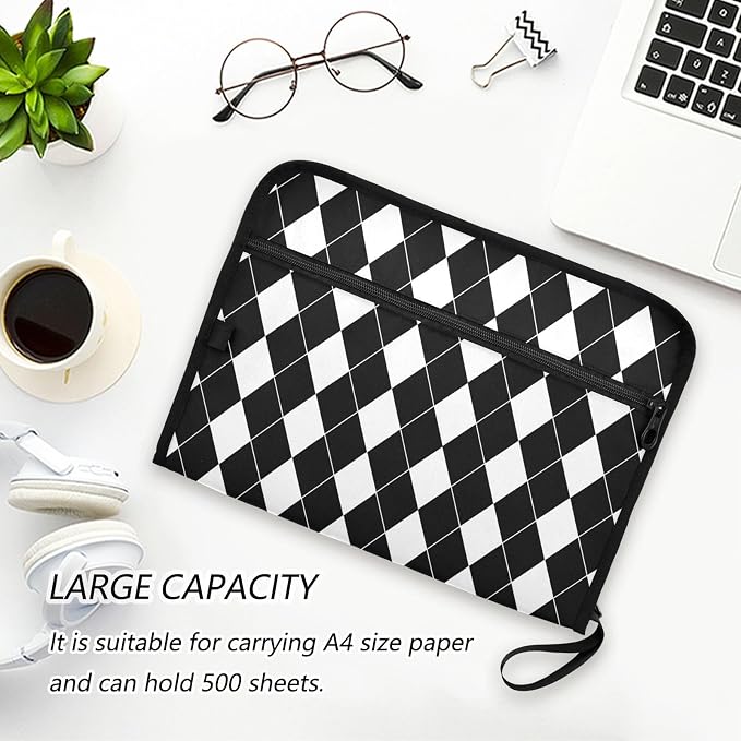 Black White Harlequin Pattern Accordion File Organizer Expanding Document Folder - Image 6