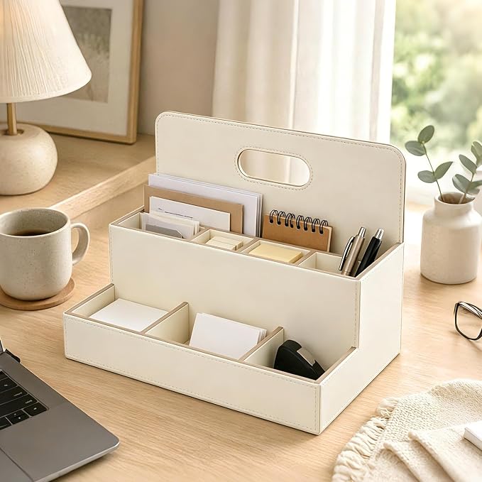 Mail Organizer Countertop, Office Desk Accessories Bill Sorter File Holder | PU - Image 6