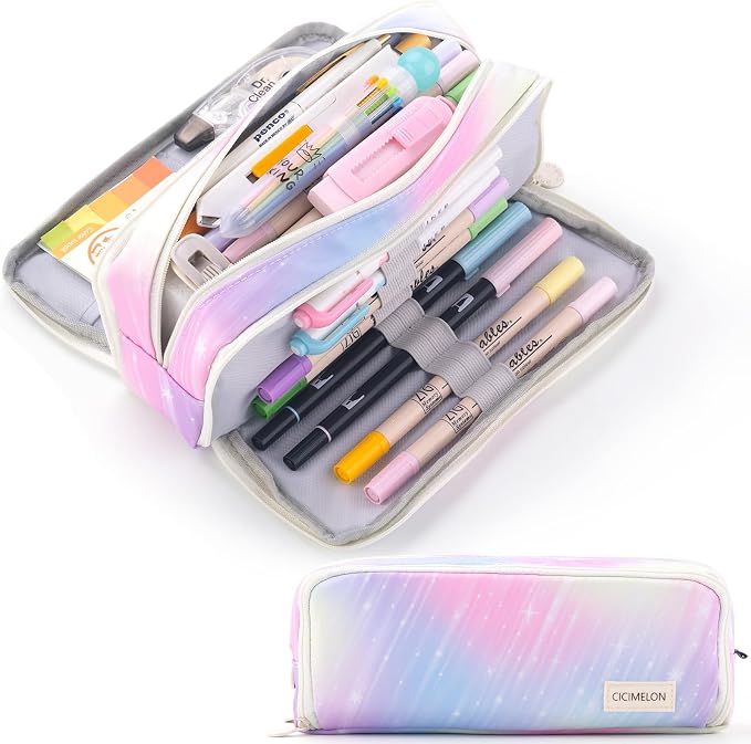 CICIMELON Large Capacity Pencil Case 3 Compartment Pouch Pen Bag by CICIMELON