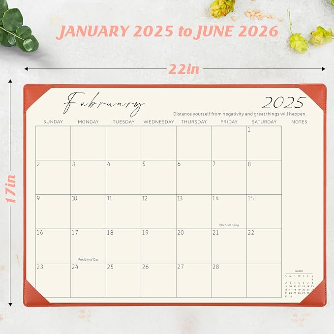 Gannyfer Desk Calendar 2025-2026 with Desktop Mat, Simplified Large 22" x 17" Desktop Pad Calendar, 18 Month Table Calendar from Jan 2025 to Jun 2026, Office Supplies Perfect for Home School and Office - Orange