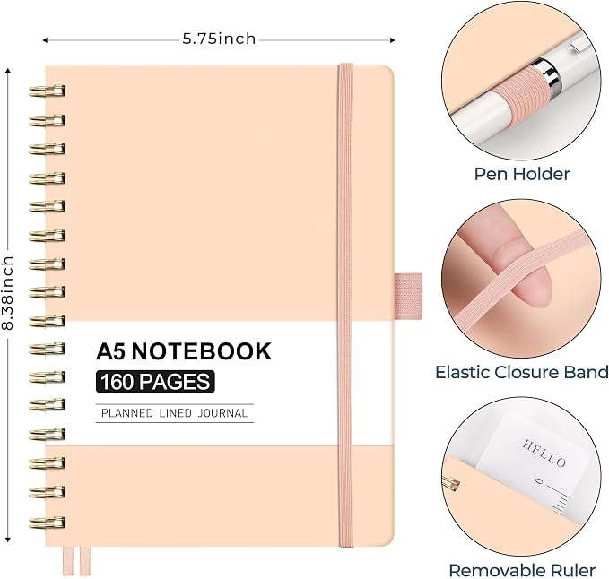 AHGXG Spiral Journal Notebook, 160 Lined Pages, A5 Medium Size, - Image 5