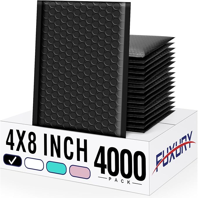 Fuxury Black Bubble Mailers 4x8" 4000 Pack, Waterproof Padded Envelopes Self by Fuxury
