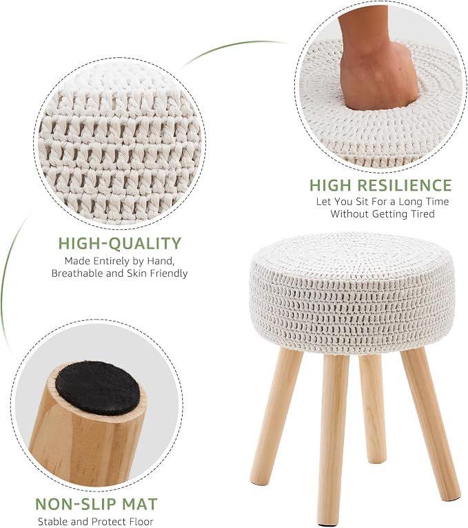 Wimarsbon Pouf Ottoman, 100% Cotton Knitted Boho Footstool, Round Footrest - Image 6