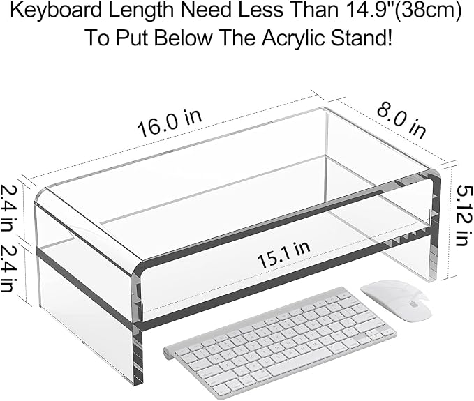 Egchi Clear Acrylic Monitor Stand Riser 2 Tier, 5.12 Inches High Clear Computer - Image 2