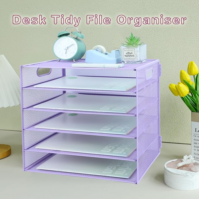 5 Tier Lettrer Tray Organizer, Metal Mesh Desk File Organizer - Image 7