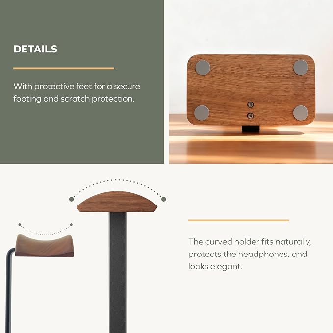 muso wood Walnut Headphone Stand, Wood Headset Stand - Image 5