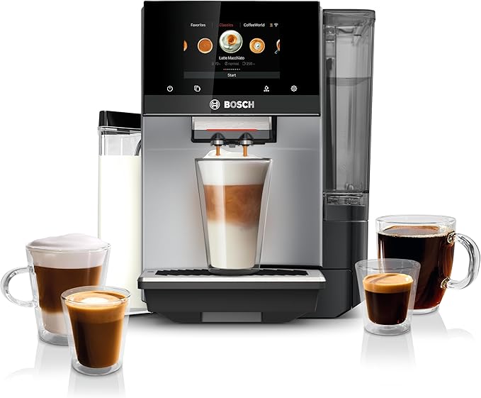 Bosch 800 Series Fully Automatic Espresso and Coffee Machine – 36 Drinks with Coffee World, Cold Brew, Double Cup, Integrated Milk Container, Smart Features, in Silver TQU60307-DeskLoop Office