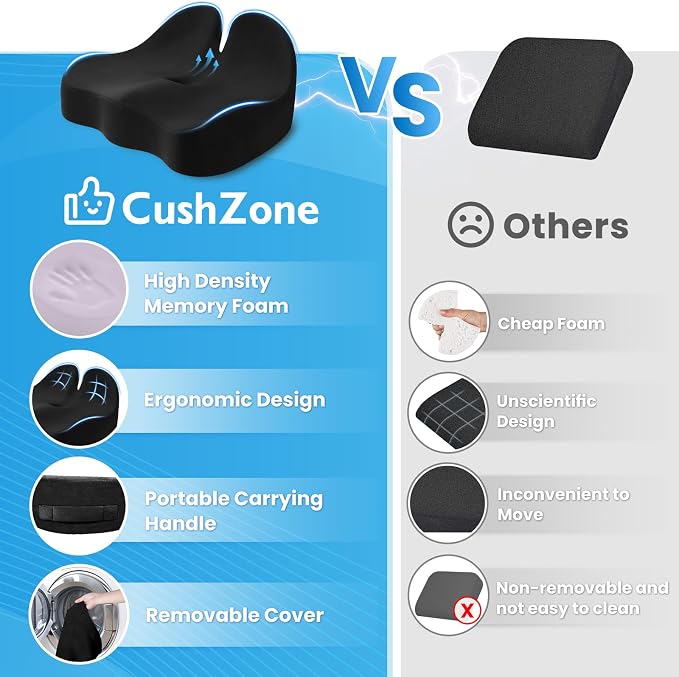 CushZone Seat Cushion, Ergonomic Memory Foam Seat Cushions - Image 6