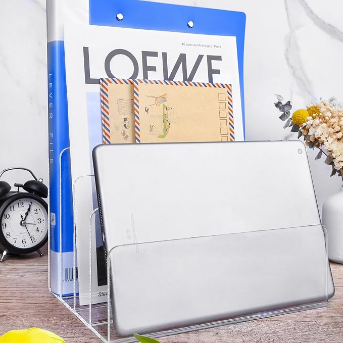 4 Section Acrylic File Organizer, Sturdy File Folder Holder Sorter, Office - Image 3