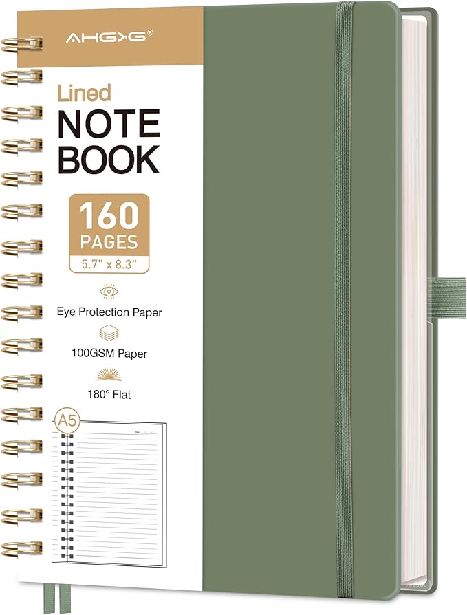 AHGXG Spiral Journal Notebook, 160 Lined Pages, A5 Medium Size, by AHGXG