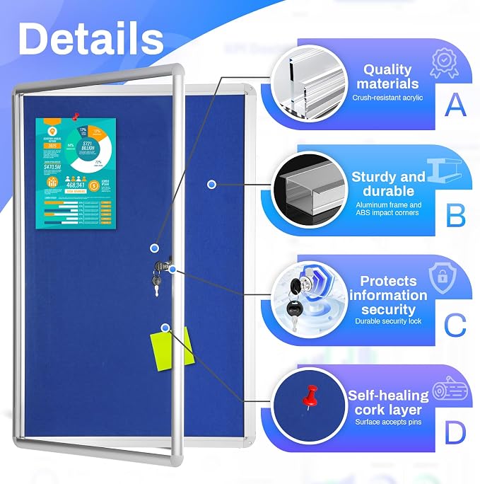 Magula 24"x18" Enclosed Bulletin Board Tamper-Proof Dispaly Case, Shatter - Image 4