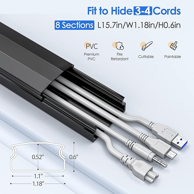 Yecaye 125in Cord Hider, Large Cord Covers - Image 2