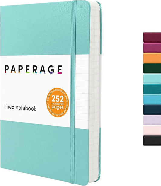 PAPERAGE Lined Journal Notebook, (Mint), 252 Pages, Medium 5.6 in x 8 in - 100 GSM Thick Paper – Hardcover Journaling Notebook for Work, School & Note Taking-DeskLoop Office