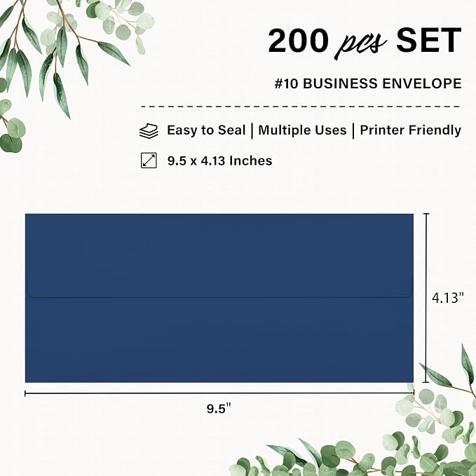 200 Pack #10 Business Envelopes, Self Seal Standard Navy Blue Envelopes - Image 2