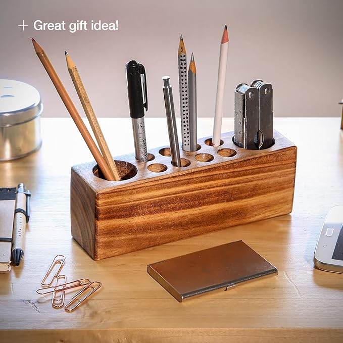 Solid Pine Wood Pen Holder for Desk – Fountain Pen Holder – Stylish Wooden Pencil Holder and Pen Desk Organizer-DeskLoop Office
