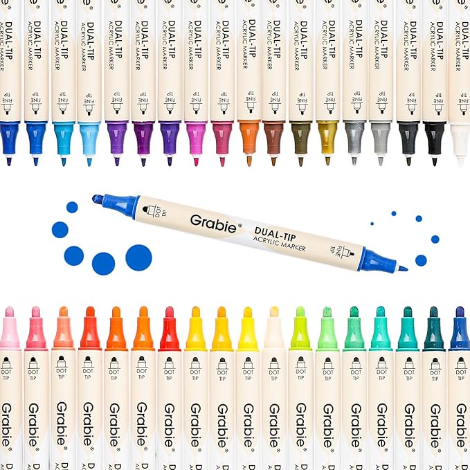 Grabie 36 Dual Tip Acrylic Paint Markers, Acrylic Paint Pens, Fabric Markers for Fabric, Canvas, Rock, Glass, Wood, Paper, DIY, Canvas DIY Art Supplies Kit-DeskLoop Office