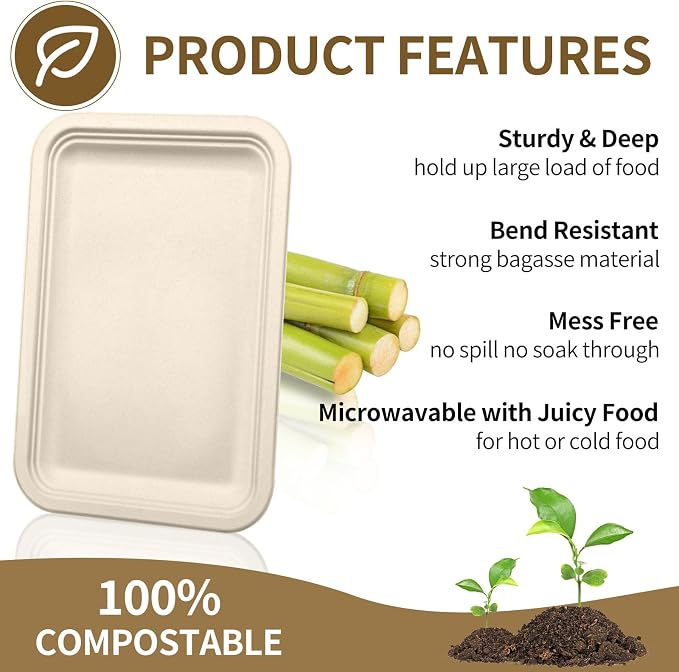 30Pack Compostable Food Trays 14 Inch Large Paper Plates Heavy Duty Disposable - Image 3