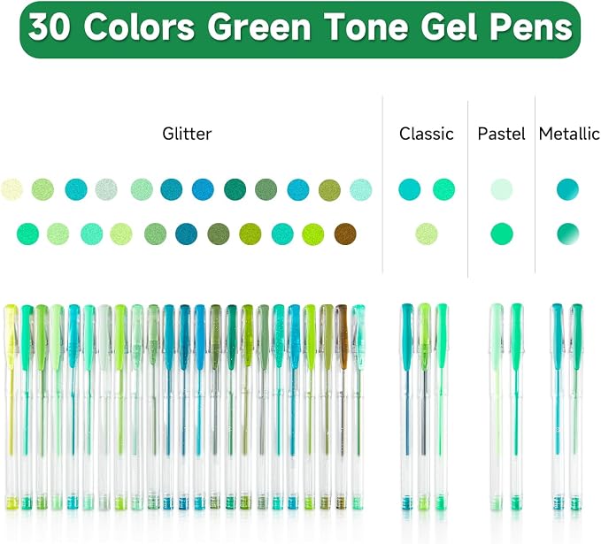 Shuttle Art 60 Pack Green Tone Gel Pens, 30 Green Tone Gel Pens - Image 2