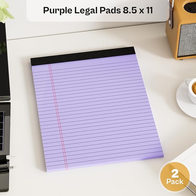 2 Pack Legal Pads 8.5 x 11 Purple Note Pads 8.5 x 11 Notepad 8.5 x 11 Micro Perforated Writing Pads 8.5 x 11 Lined Paper Pads Wide Ruled Pad of Paper 30 Sheets Notebook for Study, To-Do Lists, Office-DeskLoop Office