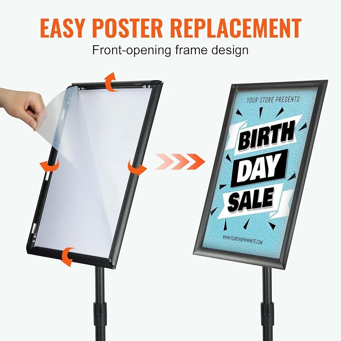 VEVOR Pedestal Sign Holder, 11 x 17 Inch Vertical and Horizontal Adjustable - Image 6