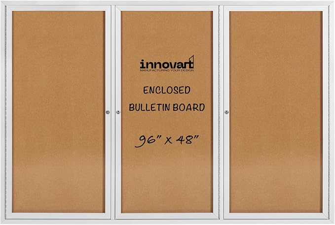 INNOVART Enclosed Bulletin Board 96”x48”, Lockable Cork Noticeboard by INNOVART