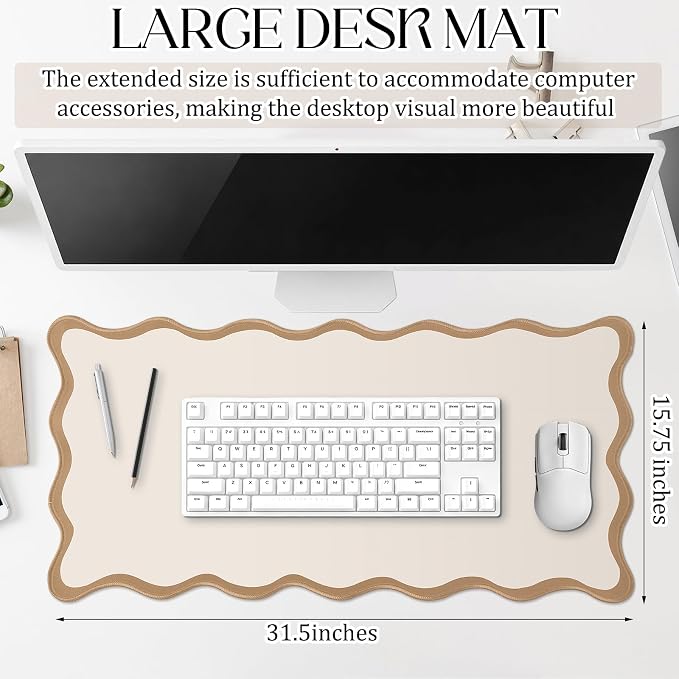 Hahafelt Scalloped Desk Mat Large Desk Pad Cute Coquette Table Mat Back to - Image 2