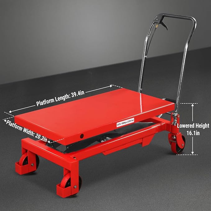 Mechmaxx Mobile Scissor Lift Table Cart 2200lb Capacity, Platform Size39.4" x - Image 3