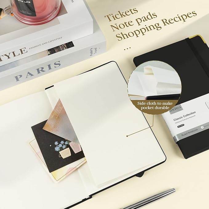 A5 Black Lined Journal Notebook - 100 GSM Thick Paper, 8 Pack Hardcover Journaling Notebooks for Writing, Work, Travel, College Ruled Journals for Women & Men, PU Leather Note Books, 5.5”x8.3”-DeskLoop Office