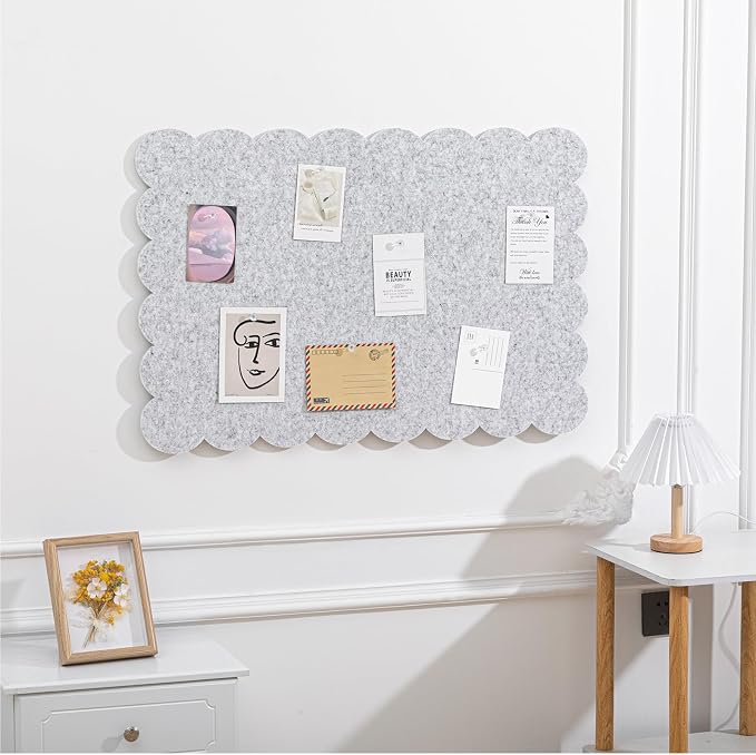 Mooliwe Scalloped Felt Bulletin Board 36 x 24 Inches Foldable Light Gray Pin - Image 4