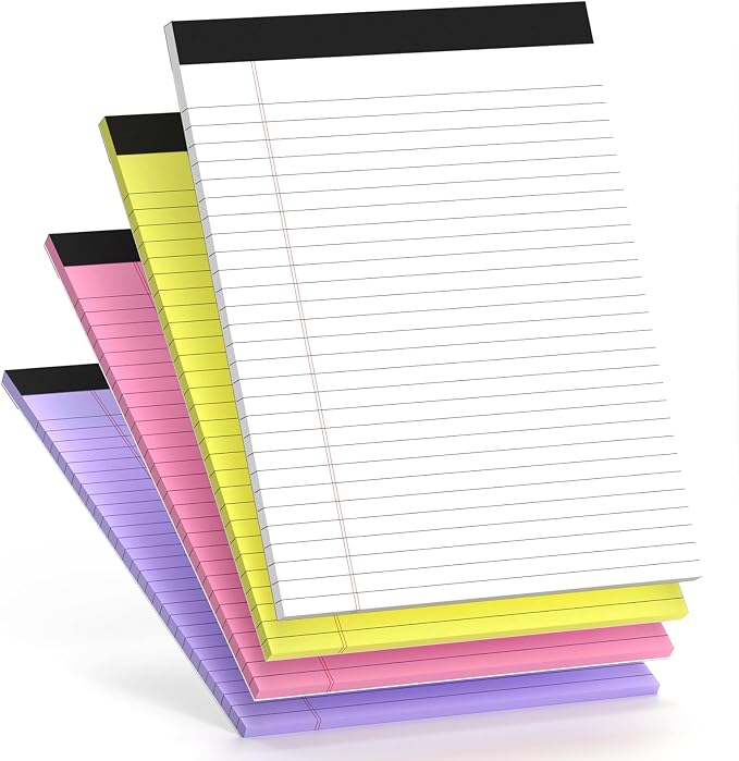 4 Pcs Legal Pads 8.5 x 11 Note Pads Colored Paper Wide Ruled Lined Paper by Nichela