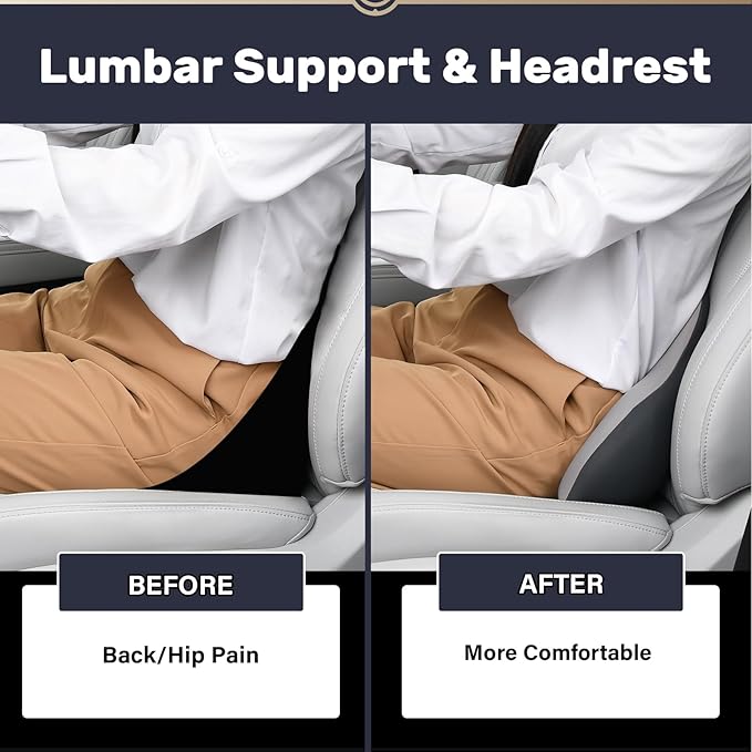 Coverado Lumbar Support and Car Neck Pillow, Ergonomic Memory Foam Desk Chair Cushion and Headrest Pillow for Car Office Chair, Sciatica & Neck & Tailbone Cushion-Black&Gray-DeskLoop Office