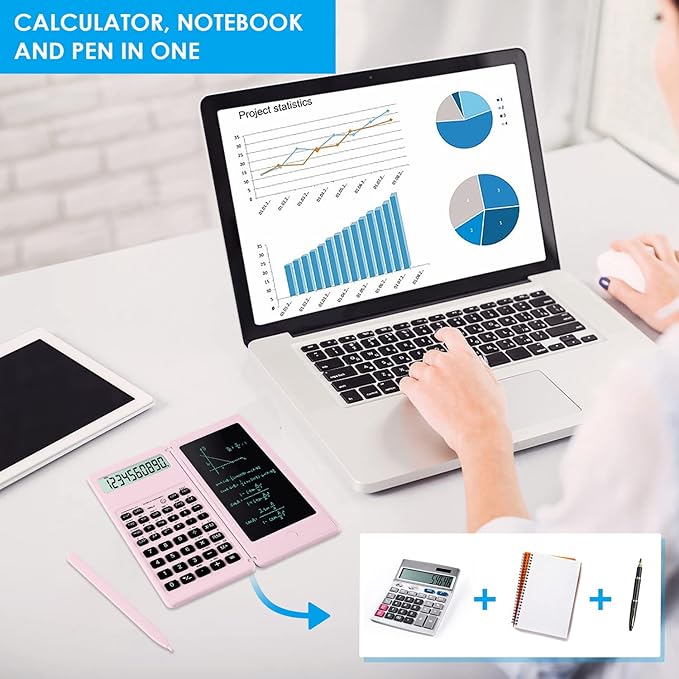 Scientific Calculators for Students, 10-Digit Large Screen, Math Calculator with Notepad, Classroom Must Haves for Middle High School Supplies & College （Pink-DeskLoop Office