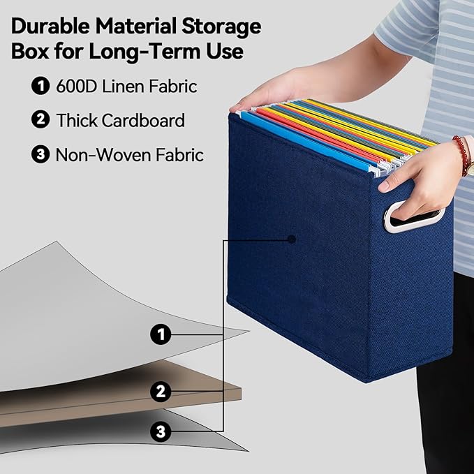 4 Pack Letter Size File Storage Box Collapsible, Fabric Hanging File Folders - Image 3