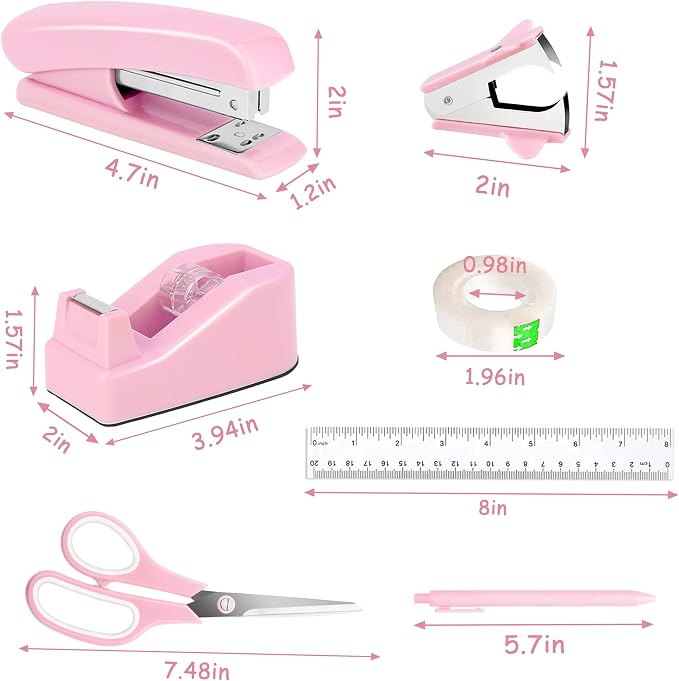 Pink Desk Accessories, Staple Remover, 1000 Staples, Clips Set - Image 6
