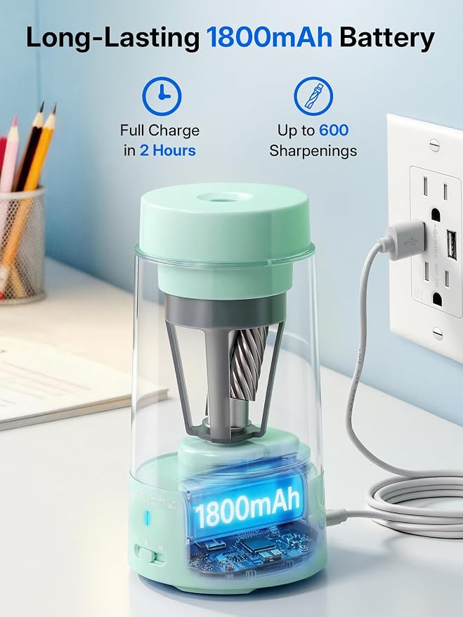 JARLINK Electric Pencil Sharpener, Fully Automatic Rechargeable Pencil Sharpener - Image 5