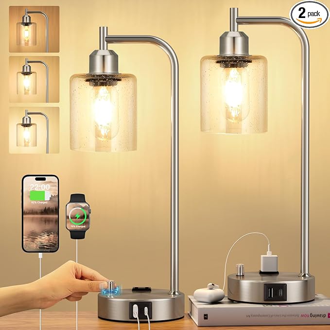 Industrial Table Lamps for Bedrooms Set of 2 by Innqoo