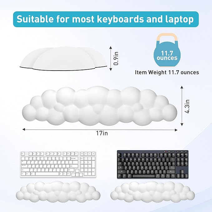 Cloud Wrist Rest Keyboard | Memory Foam, PU Leather, Ergonomically Designed - Image 6