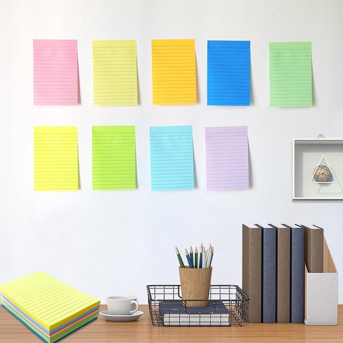 HQCME 9 Pack Lined Sticky Notes 4X6 in Post, 9 Pastel Colors Large Ruled Post - Image 6