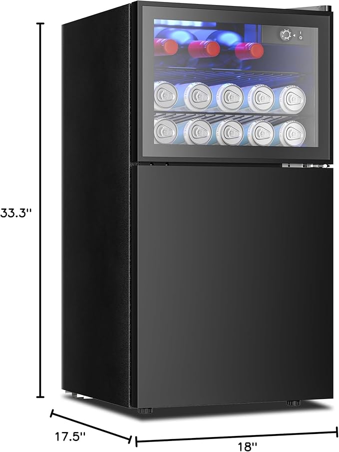 EUHOMY Double Door Mini Fridge With Freezer, Freestanding Wine Cooler Refrigerator With Reversible Door, Compact Refrigerator Temperature Control, Wine Fridge Perfect For Kitchen Home Office.-DeskLoop Office