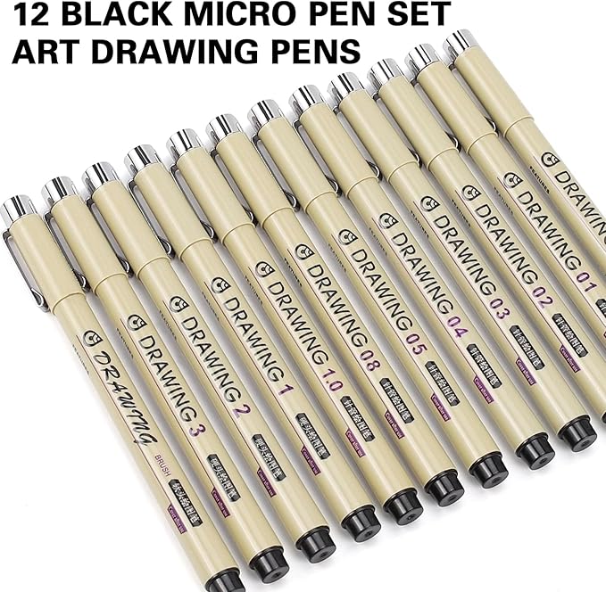 Muchcute Micro Fineliner Drawing Art Pens: 12 Black Fine Line Waterproof Ink - Image 3