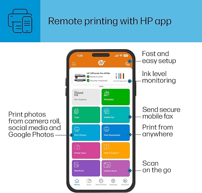 HP OfficeJet Pro 8139e Wireless All-in-One Color Inkjet Printer, Print, scan, Copy, fax, ADF, Duplex Printing Best-for-Home Office, 1 Year Instant Ink Trial Included-DeskLoop Office