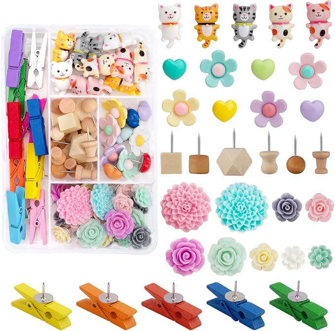 72PCS Push Pins Cute Cat Thumb Tacks Decorative Push Pins Wood Pin Board Tacks by LYroo