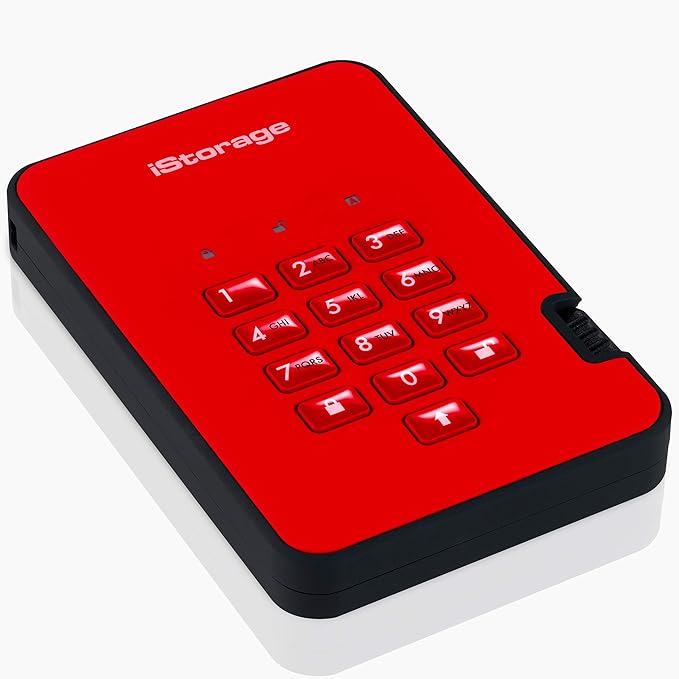 iStorage diskAshur2 HDD 500GB Red | Secure portable hard drive | Password protected | Dust & water resistant | Hardware Encryption-DeskLoop Office