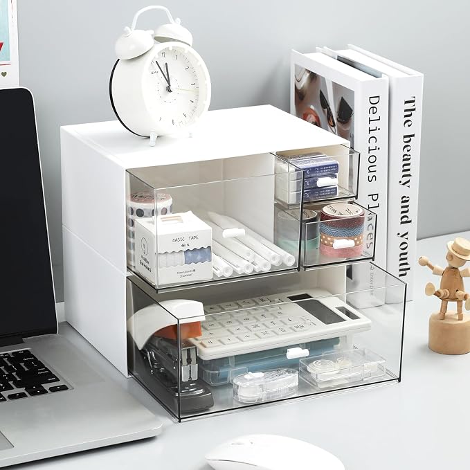 MILULUGO Desk Organizer with 4 Drawers, Makeup Organizer, Desktop Storage Box - Image 5