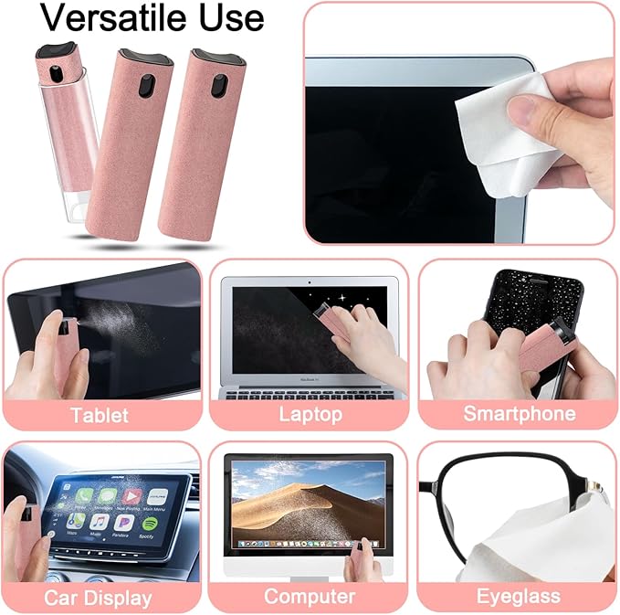 walrfid 3 Pack Screen Cleaner, Car Screen Cleaner Spray and Wipe, Computer Laptop Cleaning Kit for Electronic iPad, iPhone, Cellphone, Monitor, MacBook, Car Display, Tablet, TV Flat Screens, Pink-DeskLoop Office